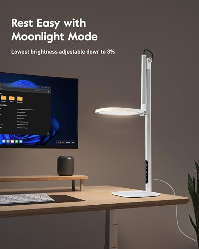 LitONES Tall LED Desk Lamps Home Office, Edge-Lit Eye-Care, 50 Light Modes - size: White 1Pack