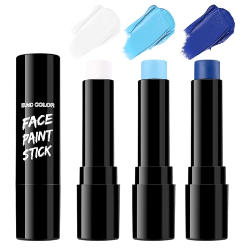BADCOLOR 3PCS Blue White Light Blue Face Body Paint Stick Makeup for Sally/Corpse Bride SFX Cosplay & Dress Up, Full-Coverage Halloween Facepaint Makeup Kit - color: 3PCS Corpse Bride/Sally