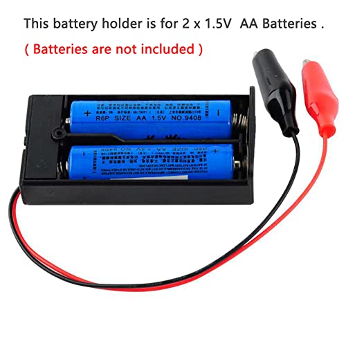 3V Battery Holder with Alligator Clip, 2 X 1.5V AA Battery Case with ON/Off Switch