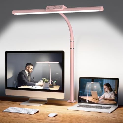 LED Desk Lamp for Home Office, Flexible Gooseneck Desk Lamp with Clamp - color: Pink
