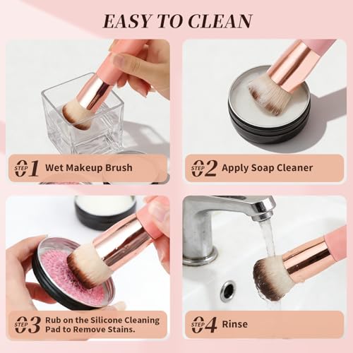DUcare Foundation Brush for Liquid Makeup,Flat Top Kabuki Foundation Brushes - Premium Makeup Brush for Liquid, Cream, Powder,Buffing, Blending,Pink - color: Pink