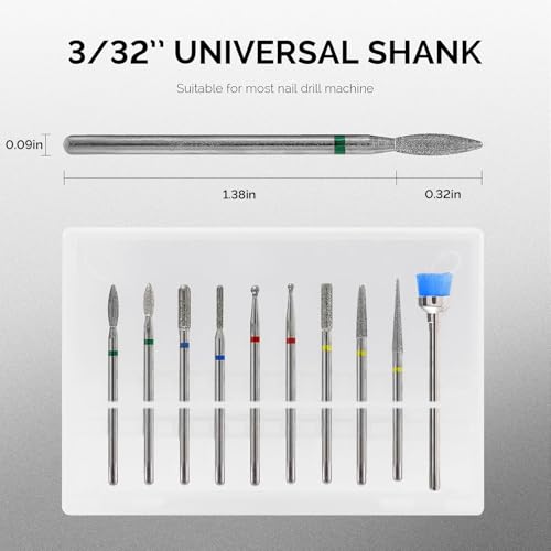 MelodySusie 10pcs Nail Drill Bits Diamond Cuticle Set Silver - color: Silver, size: 10 Piece Set