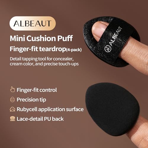 ALBEAUT Mini Cushion Puff, 4PCS Finger-Fit Teardrop Makeup Applicator