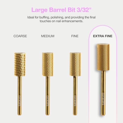 Curacoro Nail Drill Bits | 2 Pack 3/32" Small Barrel Fine Grit Carbide Bit - color: Yellow Titanium - Small Barrel Bit (x2), size: Fine