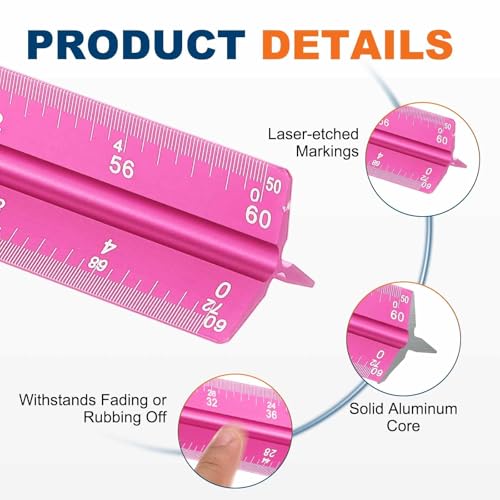 HARFINGTON Architectural Scale Ruler 12" Standard Aluminum Alloy Rose Red - color: Rose Red, size: 12 Inch