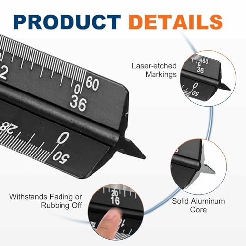 HARFINGTON Architectural Scale Ruler 7" Standard Aluminum Alloy Black - color: Black, size: 7 Inch