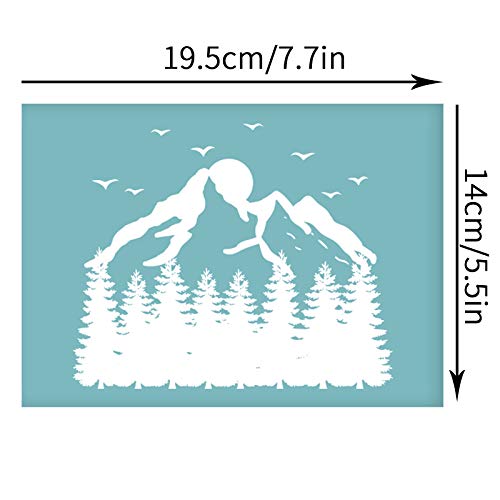 1Pc Self-Adhesive Silk Screen Printing Stencil, Sky Blue Mountain Pattern Mesh Transfers Stencils, Reusable Washable Stencils for Fabric Home Decor Art Crafts T-Shirt, 7.68x5.51inch