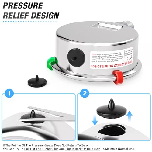 MEANLIN MEASURE -30inHG~60Psi Vacuum Pressure Gauge 316 Stainless Steel Joint 1/4" NPT 2.5" FACE DIAL, Stainless Steel Liquid Filled Pressure Gauge WOG Water Oil Air Lower Mount, 2PCS Snaps - size: -30inHG-60Psi, style: Lower Mount