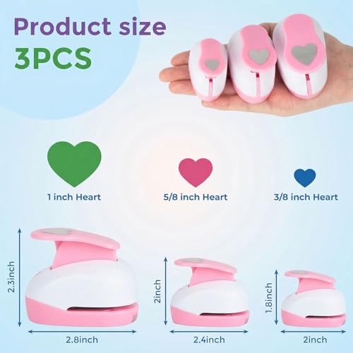 LOVEINUSA 3PCS Pink Heart Shape Hole Punch Set, High Precision Design - style: Heart