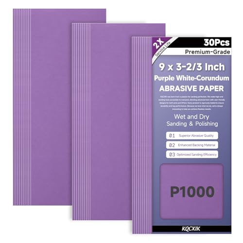 30-Sheet Premium White Corundum Wet Dry 1000 Grit Sandpaper - size: 9 x 3-2/3 Inch, style: 1000 Grit