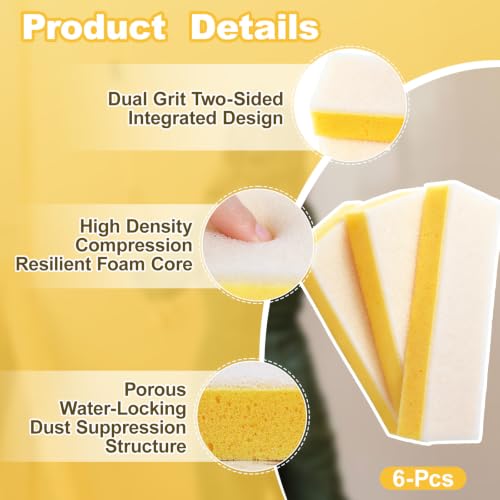 6Pcs Drywall Wet Sanding Sponge,9 '' Double Sided Drywall Finishing Sponge