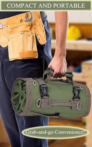 Roll Up Tool Bag, Portable Folding Tool Roll with Detachable Pouch - color: Black