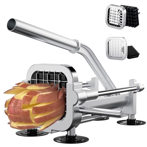 French Fry Cutter, Heavy Duty Potato Slicer, Stainless Steel Potato Chopper Set with 1/2 and 1/4 Inch Blades for Sweet Potato, Carrot, Yam, Cucumbers - size: 1/2&1/4 Cutter