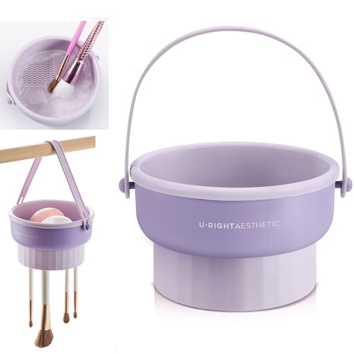 Makeup Brush Cleaner Mat 3 in 1 Make Up Brush Cleaning Bowl(Purple) - color: Purple