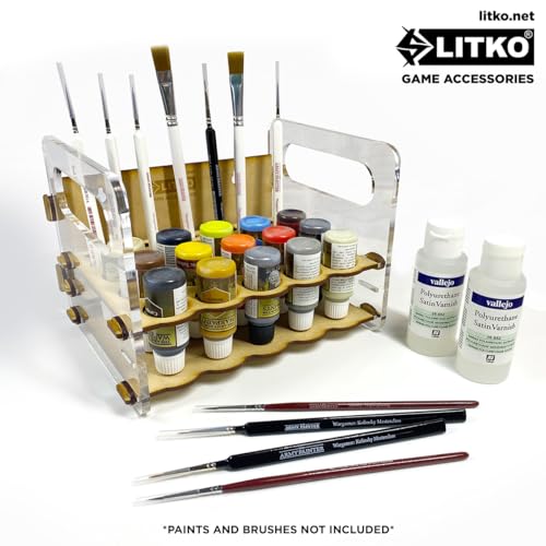 LITKO Mobile Paint Caddy | 15 Bottles + 18 Brushes | 26mm Vallejo Dropper - size: 15 Holes