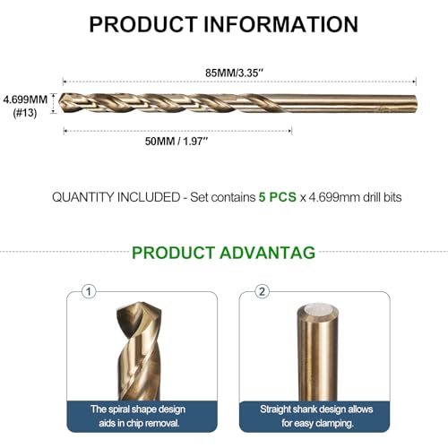 METALLIXITY Micro Drill Bit (#13) 4341 High-Speed Steel Gold 135° 5Pcs - size: #13 (4.699mm)