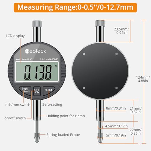 Neoteck Digital Dial Bore Gauge, 0.7-1.5" Internal Cylinder Measuring Tool - color: Black, size: 0.7-1.5 inch