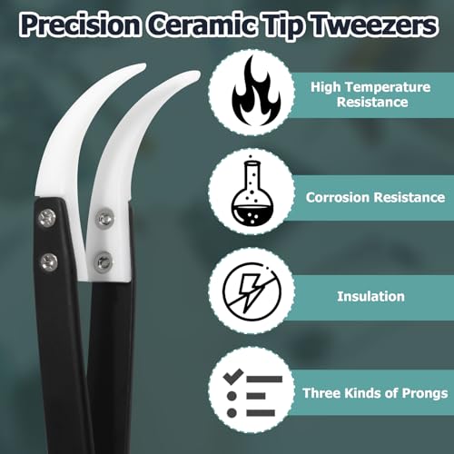 Bonsicoky 6-Piece Precision Reverse Ceramic Tweezers Set, Black