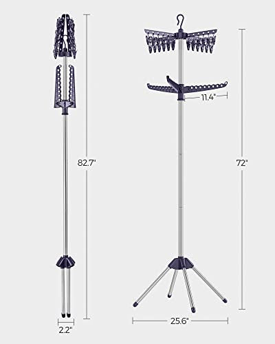 SONGMICS Clothes Drying Rack, 72.8-Inch Drying Rack, 3 Rotatable Arms - color: Blue + Silver, style: 2-Tier-Clip