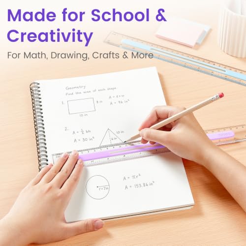 Sooez 3 Pack Ruler 12 Inch, Anti-Slip Clear Rulers for Kids School, Purple - color: Purple, size: 3 Pack