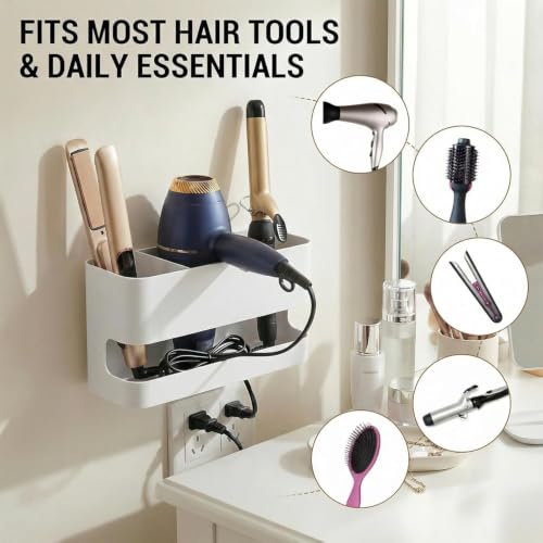 MyGift Wall Mounted Hair Tool Organizer with 3 Slots, White Metal - color: White, size: 3 Slots