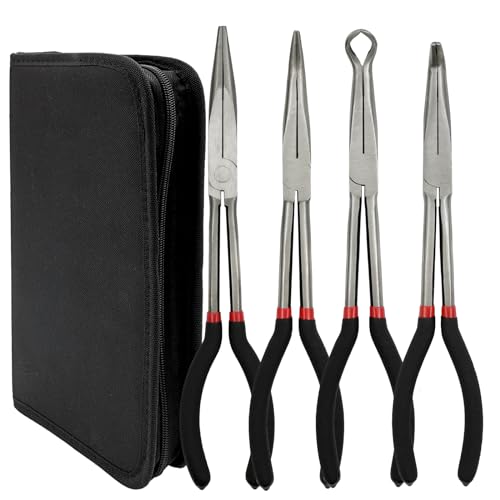 4Pcs Bent Nose Pliers 11 Inch Extra Long Needle Nose Pliers Set - size: 4pcs With Bag