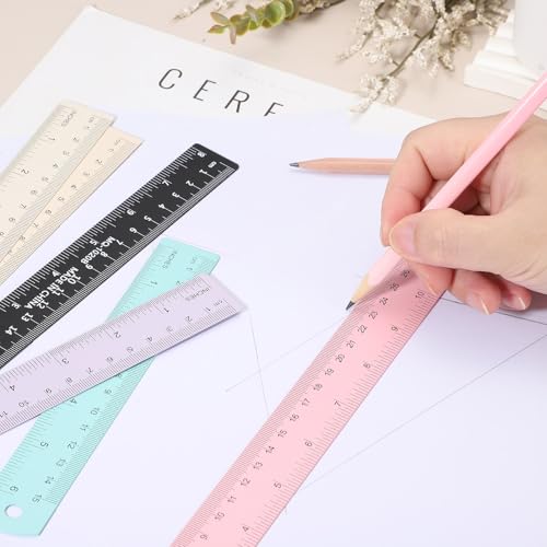 PATIKIL 20cm/8 inch Metal Ruler, Aluminum Alloy Metric Ruler with Inches and Centimeters Precision Measuring for Office Engineering Drafting, Beige - color: Beige, size: 20cm/8 Inch