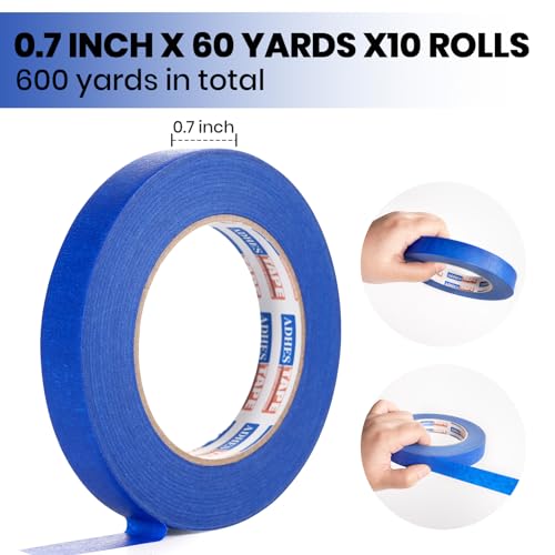 ADHES Upgrade Blue Painters Tape, 0.7 Inch x 60 Yards x 10 Rolls - size: 18mm x 55m