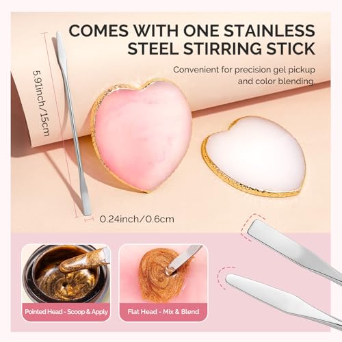 MelodySusie 2Pcs Heart Resin Nail Art Palette with Spatula, Pink & White - size: 2 PCS Heart Shape