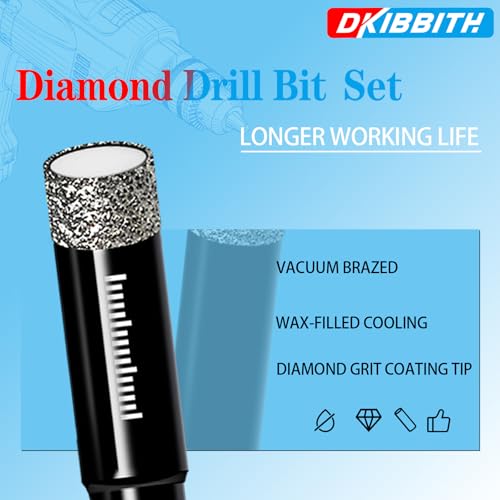 8 Pack Diamond Drill Bits Set for Granite Ceramic Marble Tile Stone Glass Hard Materials, Integrated Coolant for Fast Dry Drilling, Size 3/16 1/4 5/16 3/8 1/2 inch Masonry Core Drill Bits, Round Shank - size: 8 Pcs Diamond Bits