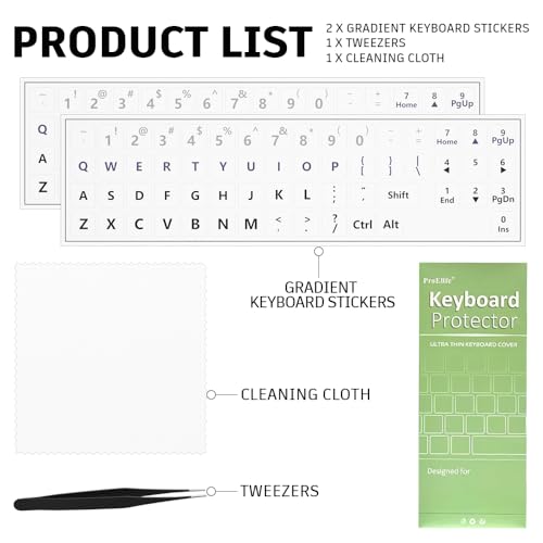 ProElife Gradient Keyboard Letter Stickers with Tweezer, Short, Gray - color: Ombre Gray