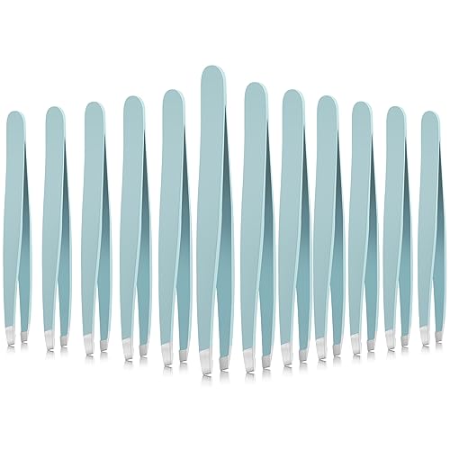 Mudder 12 Pcs Eyebrow Tweezers Set for Facial Hair in Bulk - color: Light Blue