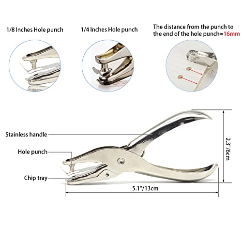 Small Single Hole Punch, 1/4" & 1/8", Handheld Circle Shaped Hole Puncher - size: 1/4 and 1/8