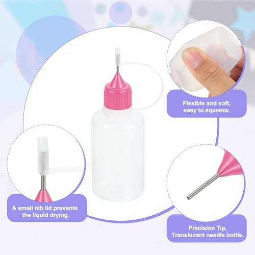 MECCANIXITY 5Pcs Needle Tip Squeeze Bottle, 30ml/1oz Glue Tip Applicator Bottles Plastic Liquid Glue Bottle for Paper Crafts, Painting, Oil, Ink(Pink, with 5 Funnel) - color: Pink, size: 30ml/1 oz