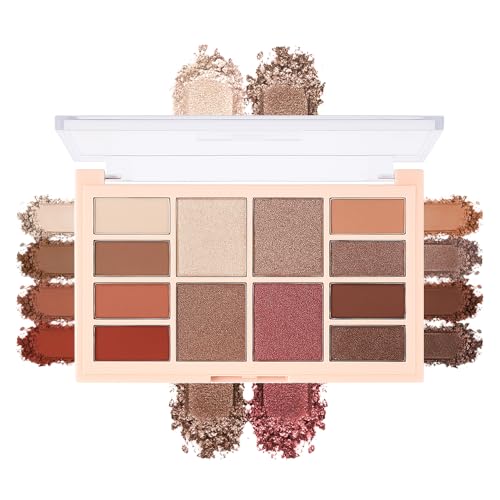 12-Color Warm Red Brown Eyeshadow Palette – Matte, Shimmer&Glitter Neutral Nude Shades with Rose Gold, Champagne, Bronze&Peach Tones, High-Pigment, Long-Lasting, Blendable Soft Glam Eye Makeup Palette - color: D02