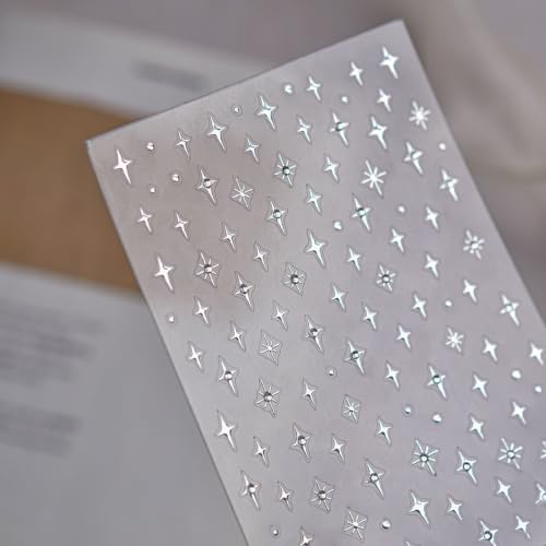 1 Sheet Silver Star 5D Embossed Nail Sticker Diamond Star Nail Decals Shiny Rhinestones Stars Nail Art Stickers Mini Stars Nails Supplies Holographic Star Nails Decoration for Women Manicure DIY - color: Diamond Silver Star