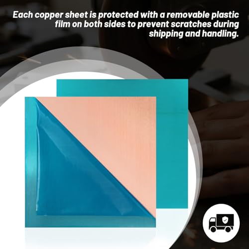 2 Pcs 99.9%+ Pure Copper Sheets, 4" x 4", 18 Gauge Thickness Copper Plates - size: 4" x 4", 18 Gauge