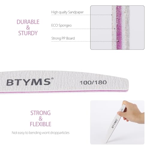BTYMS 10 Pcs 100/180 Grit Nail Files - Double-Sided Emery Boards for Acrylic, Gel & Natural Nails - size: 10 Count (100/180 Grit)
