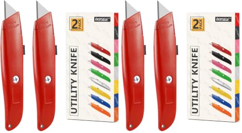 DIYSELF 2Pack Utility Knife Box Cutter Retractable Razor Blade Heavy Duty Box Cutters Knife PVC Pipe Cutter (Red) - color: Red, size: 4 Pack