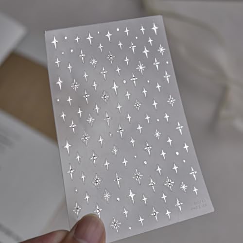1 Sheet Silver Star 5D Embossed Nail Sticker Diamond Star Nail Decals Shiny Rhinestones Stars Nail Art Stickers Mini Stars Nails Supplies Holographic Star Nails Decoration for Women Manicure DIY - color: Diamond Silver Star