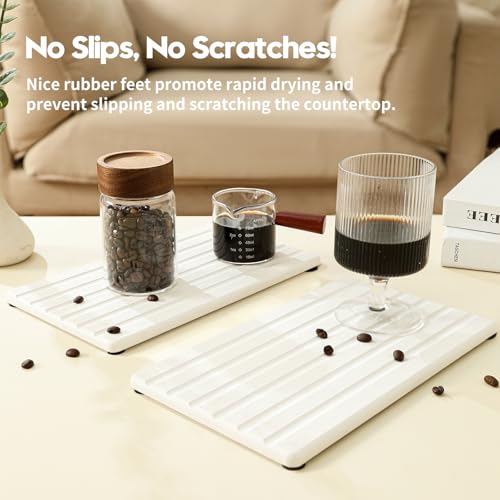 Razborci 2PCS Water Absorbing Stone Drying Tray Mat for Bathroom Sink & Kitchen Counter Organizer, Quick Dry Dish Soap Dispenser Sponge Holder, Vanity Sink Caddy, Drink Bar Coaster, White - 10"*6" - color: 2 Pack - White, size: 10" x 6"