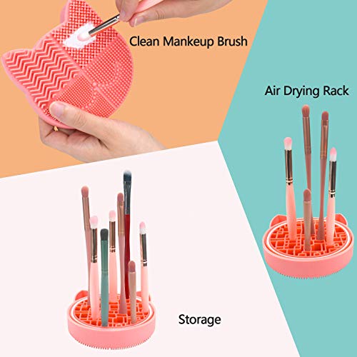 Mygeromon Makeup Brush Cleaner Mat Silicone with Dryer Holder (Orange) - color: Orange