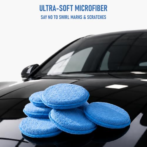 FONAROLL Microfiber Wax Applicator Pads, Car Wax Applicator, Buffing & Detail Polishing Foam Pads for Car Cleaning and Fine Polishing (5" Diameter, 6 Pack)… - color: Blue