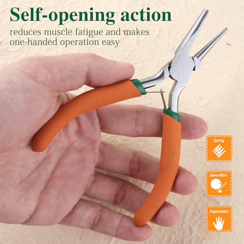 SPEEDWOX 5" Concave Round Nose Pliers for Jewelry Making Dip-Plastic Handle - style: Plastic dipped handle