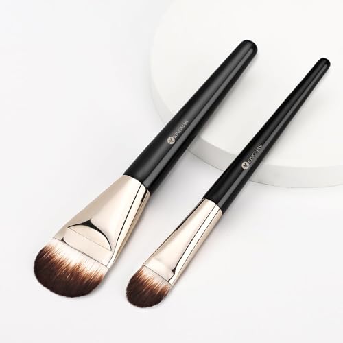 KINGMAS 2Pcs Flat Foundation Brush, Korean Makeup Brush, Tongue-Shape Concealer Contour Brush for Liquid Cream Blending - size: 2Pcs Round Brush