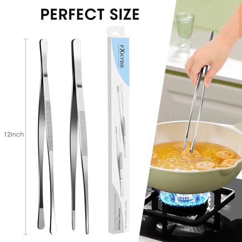 2 Pcs 12-inch Stainless Steel Kitchen Utensils, Cooking Tongs, Kitchen Tweezers for Cooking, Camping Cooking Essentials
