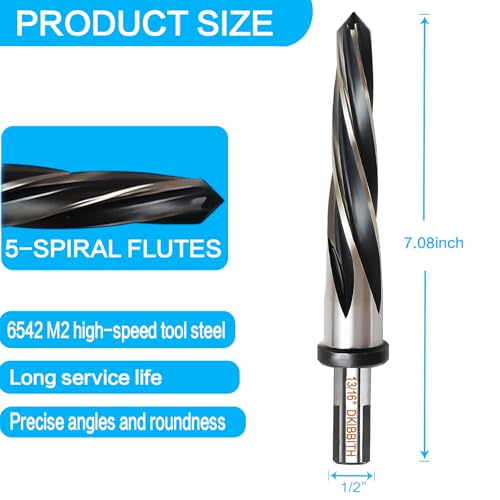 DKIBBITH 13/16" Bridge Construction Reamer Drill Bit, M2 HSS Taper Chucking Reamer for Steel Alloy Metal Wood Plastic, 1/2" Non-Slip Shank, 5-Spiral Flutes Car Reamer, to Align or Enlarge Holes, 21mm. - size: 13/16"