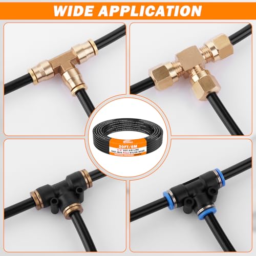 CheeMuii 20FT 3/8" DOT Air Line 3/8 Air Hose PA12 Nylon Pneumatic Tubing - color: Black, size: 3/8"OD-20FT