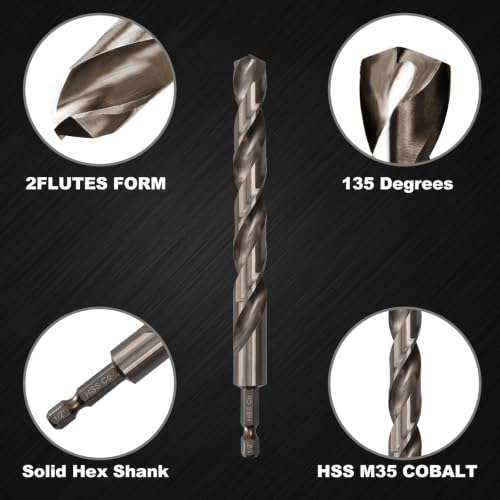 1/2 inch Drill Bit for Metal and Hard Steel (2Pcs), Hex Shank, M35 Cobalt - size: 1/2(2pcs)