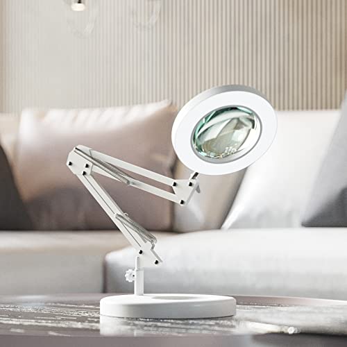 HITTI 10X Magnifying Glass with Light, 1,800 Lumens Stepless Dimmable - color: White, size: 10X 9.06 INCH Base & Clamp